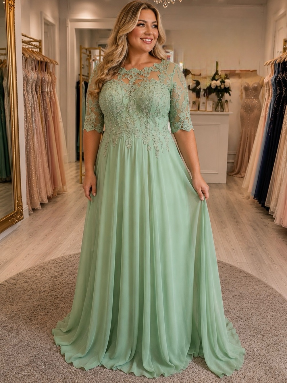 sage green embellished chiffon gown size 16W nwt